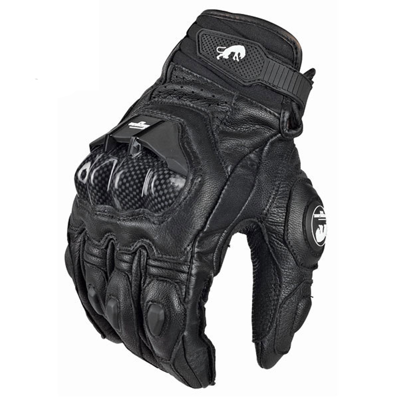 Leather Driving Glove - Guantes de cuero negros para motocicleta